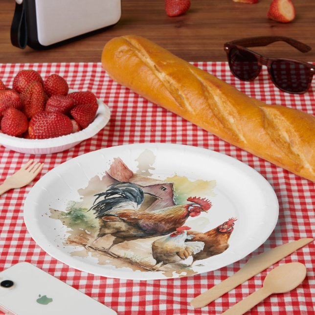 Cute farm rooster lovers party paper plate (Picnic)