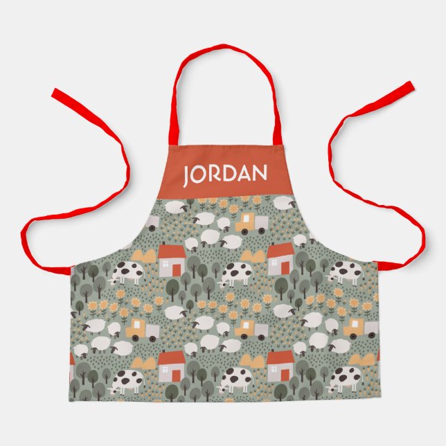 Cute Farm Scene Pattern Apron (Front)