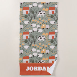 Cute Farm Scene Pattern Beach Towel