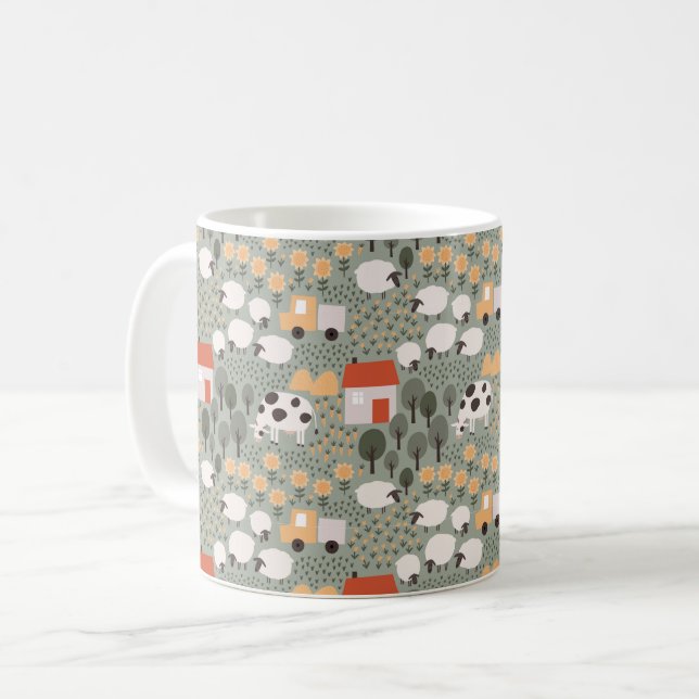 Cute Farm Scene Pattern Coffee Mug (Front Left)