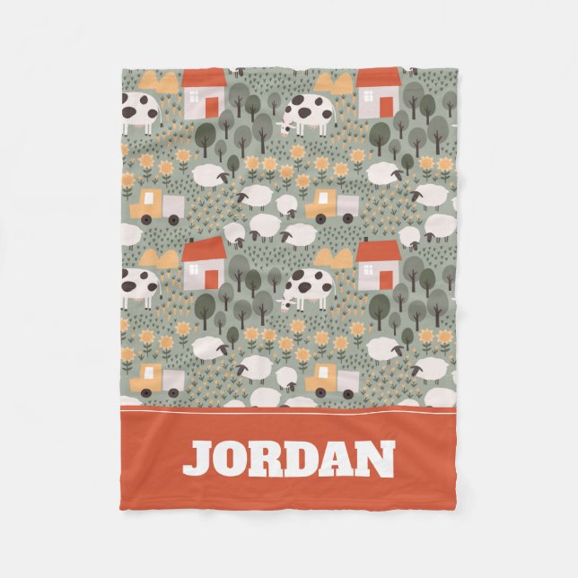 Cute Farm Scene Pattern Fleece Blanket (Front)