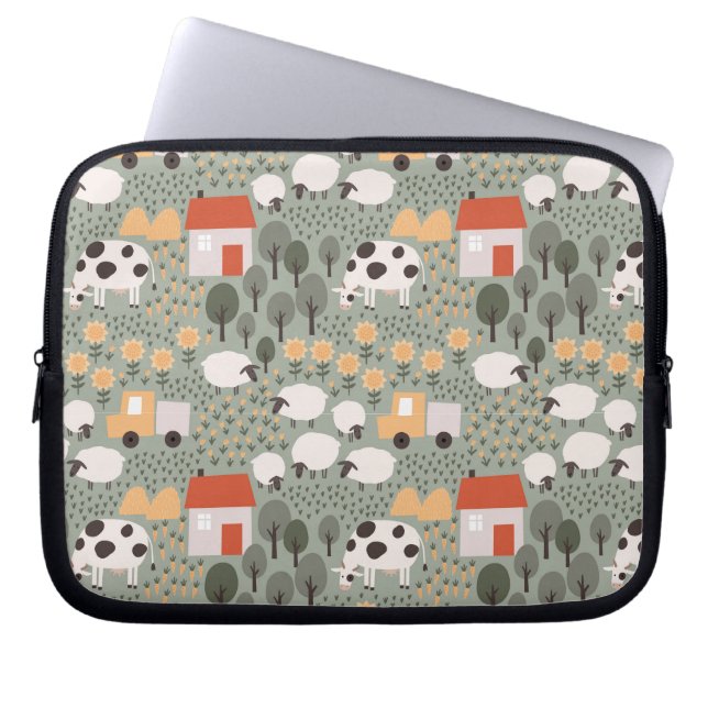 Cute Farm Scene Pattern Laptop Sleeve (Front)