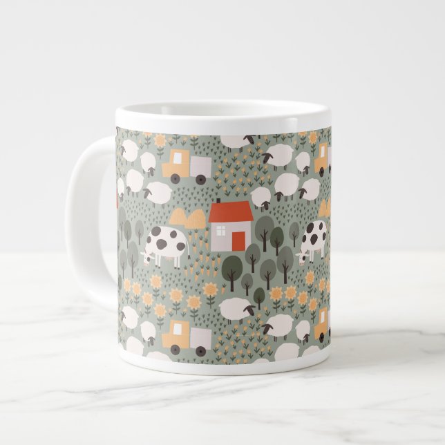 Cute Farm Scene Pattern Large Coffee Mug (Front Left)