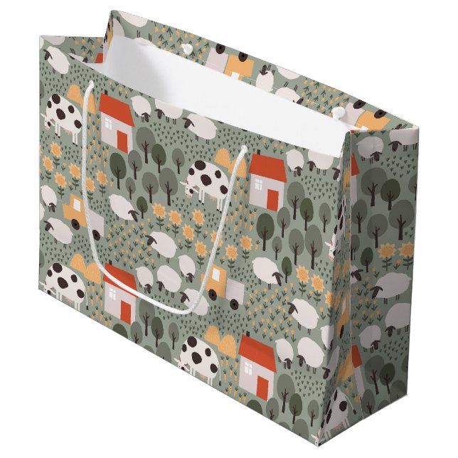 Cute Farm Scene Pattern Large Gift Bag (Front Angled)