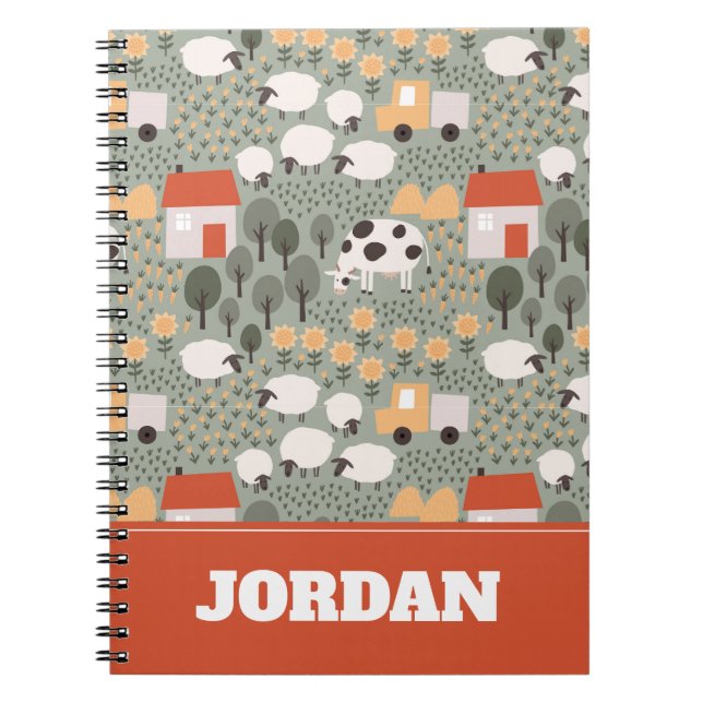 Cute Farm Scene Pattern Notebook (Front)