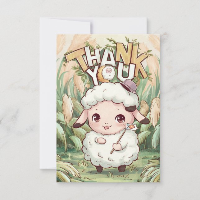 Cute Farm Sheep  Thank You Card (Front)