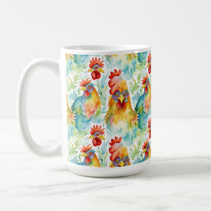 Cute Farm Watercolor Chickens  Coffee Mug
