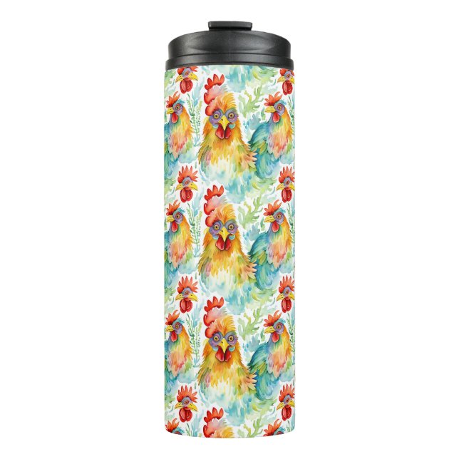 Cute Farm Watercolor Chickens  Thermal Tumbler (Front)