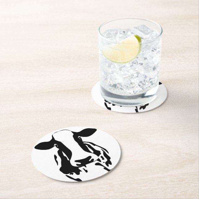 Cute Farmer Black White Country Farm Cow Round Paper Coaster (Insitu)