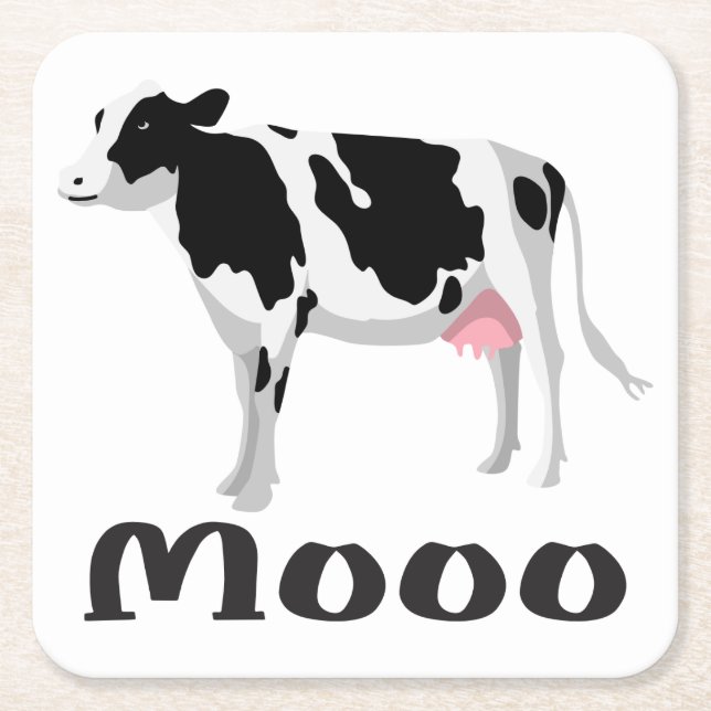 Cute Farmer Black White Country Farm Cow Square Paper Coaster (Front)