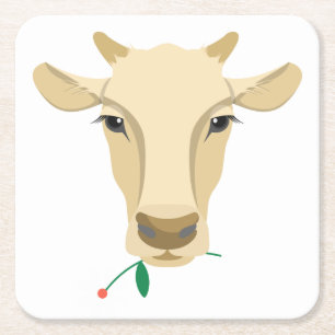 Cute Farmer Black White Country Farm Cow Square Paper Coaster