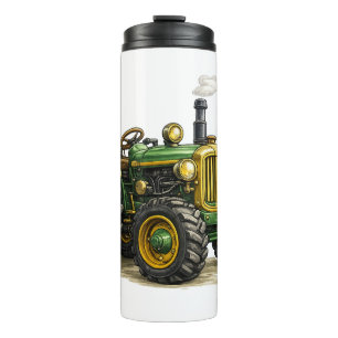 Cute Farmer Boy With Vintage Green Tractor Art Thermal Tumbler