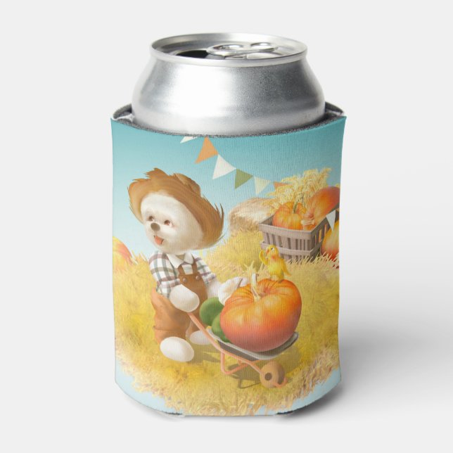 Cute Farmer Dog with Pumpkin Can Cooler (Can Front)