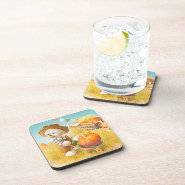 Cute Farmer Dog with Pumpkin Coaster (Right Side)