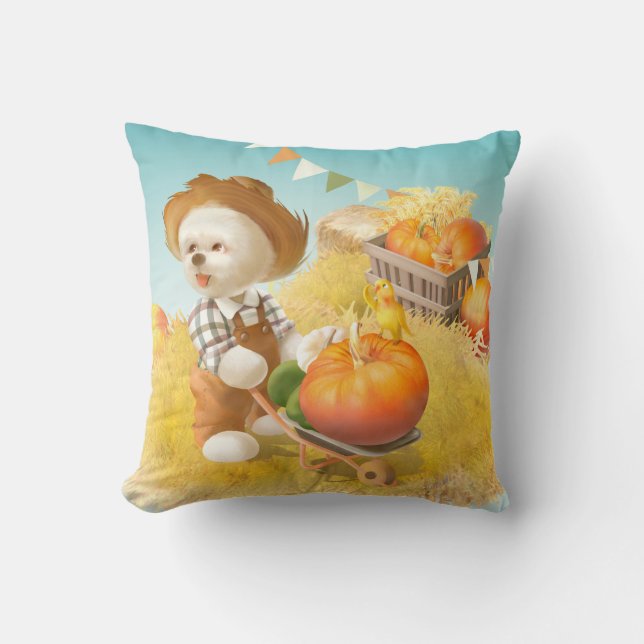 Cute Farmer Dog with Pumpkin Cushion (Front)