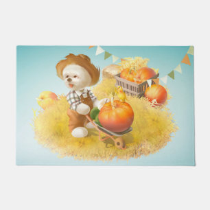 Cute Farmer Dog with Pumpkin Doormat