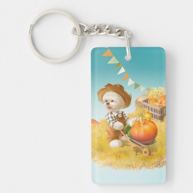 Cute Farmer Dog with Pumpkin Key Ring (Front)