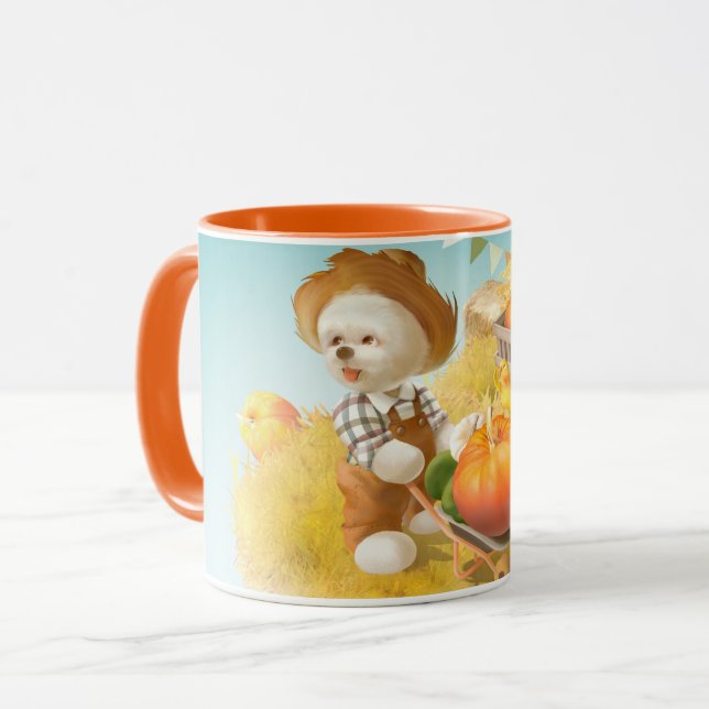Cute Farmer Dog with Pumpkin Mug (Front Left)