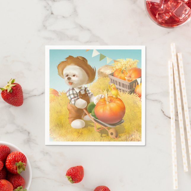 Cute Farmer Dog with Pumpkin Napkin (Insitu)