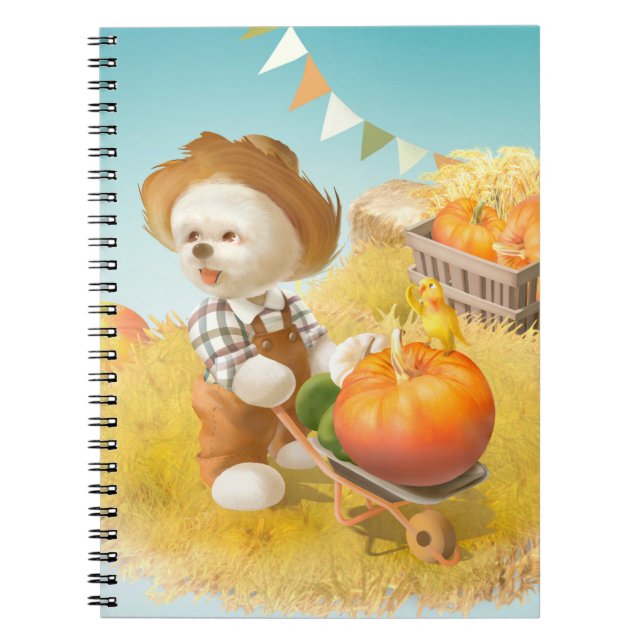Cute Farmer Dog with Pumpkin Notebook (Front)