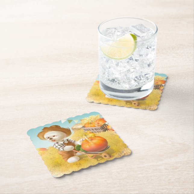 Cute Farmer Dog with Pumpkin Paper Coaster (Insitu)