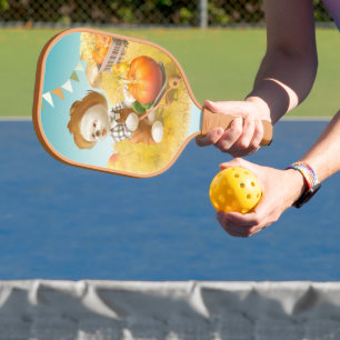 Cute Farmer Dog with Pumpkin Pickleball Paddle