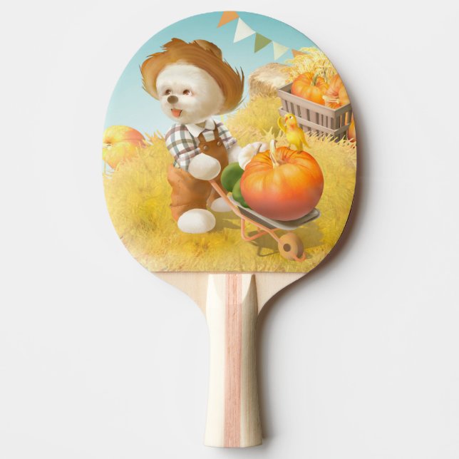 Cute Farmer Dog with Pumpkin Ping Pong Paddle (Front)
