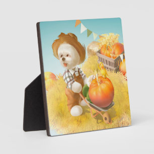 Cute Farmer Dog with Pumpkin Plaque
