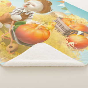 Cute Farmer Dog with Pumpkin Sherpa Blanket