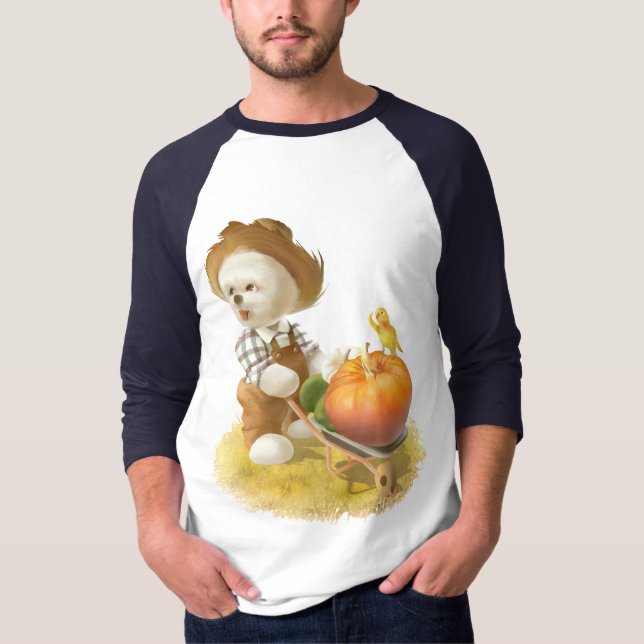Cute Farmer Dog with Pumpkin T-Shirt (Front)
