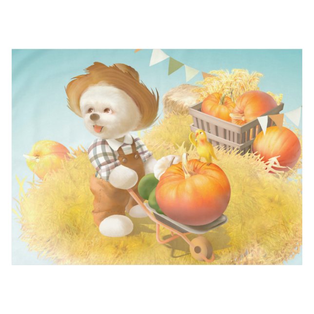 Cute Farmer Dog with Pumpkin Tablecloth (Front (Horizontal))