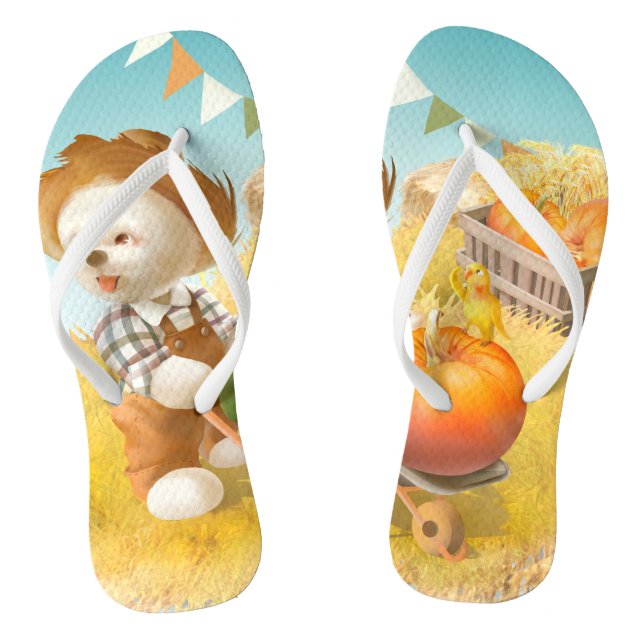 Cute Farmer Dog with Pumpkin Thongs (Footbed)