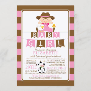Cute Farmer Girls Baby Shower Invitation