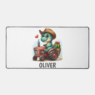 Cute Farmer Trex Dinosaur on Red Tractor Desk Mat