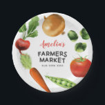 Cute Farmers Market Birthday Party Veggetables Paper Plate<br><div class="desc">Cute farmers market theme kid's birthday party paper plate featuring hand drawn illustrations of brussel sprouts,  carrot,  onion,  tomato,  sweet peas,  beat. Great party theme for both girls and boys.</div>
