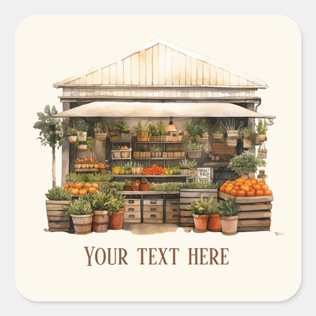 Cute Farmers Market booth add text  Square Sticker (Front)