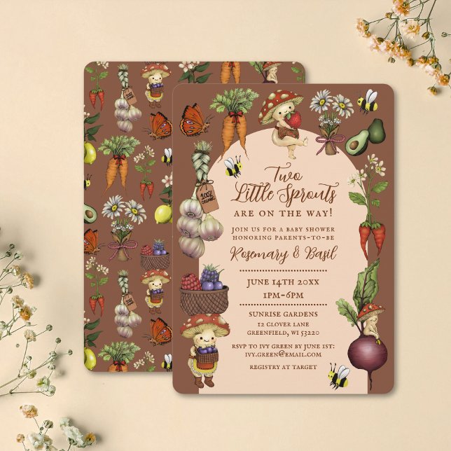 Cute Farmers Market Theme Twin Couples Baby Shower Invitation (Creator Uploaded)