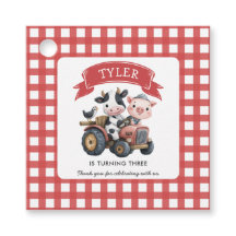 Cute Farmhouse Animals Birthday Red Stripes