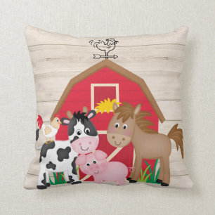 Cute Farmhouse Animals Red Barn Kids Nursery Cushion