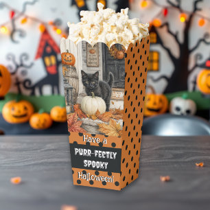 Cute Farmhouse Black Cat and Pumpkin Halloween Favour Box