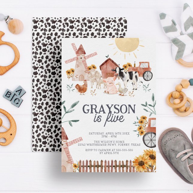 Cute Farmhouse & Cow Print Farm Birthday Invitation (Creator Uploaded)