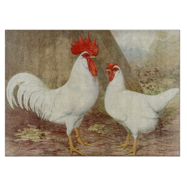 Cute Farmhouse rooster and hen Cutting Board (Front)