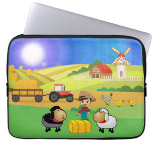 Cute Farmhouse, Sheep, and Chicks Laptop Sleeve