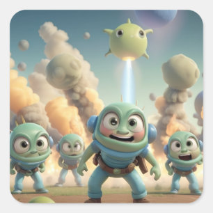 Cute Farting Aliens Square Sticker