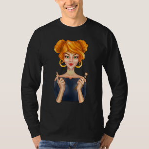 Cute Fashion Blonde Girl Holding Makeup Brushes Ha T-Shirt
