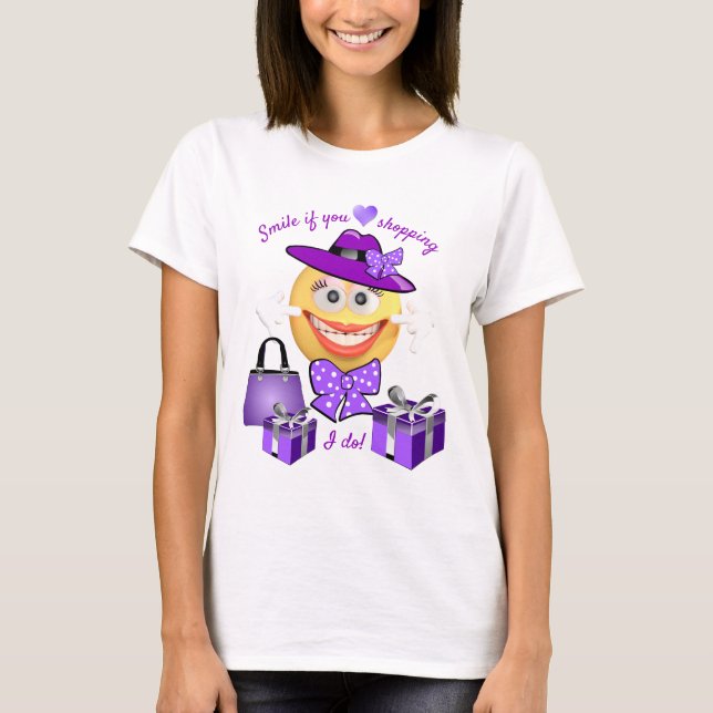 Cute Fashion Emoji with Shopping T-Shirt (Front)