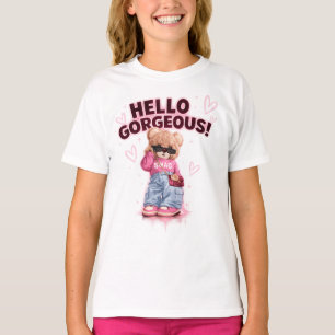 Cute Fashion Teddy Bear Hello Gorgeous Kids T-Shir T-Shirt