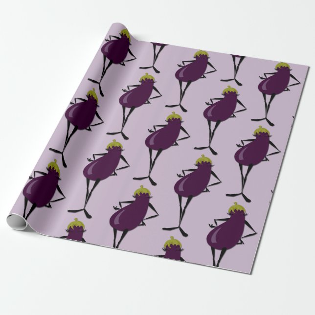 CUTE FASHIONISTA EGGPLANT PATTERN WRAPPING PAPER (Unrolled)
