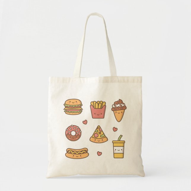 Cute Fast Food Burger Fries Doughnut Pizza Tote Bag (Front)