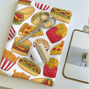 Cute Fast Food Burgers Pizza Tacos Fries & Popcorn Fabric